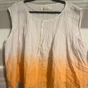 We The Free White and Orange Pleated Blouse